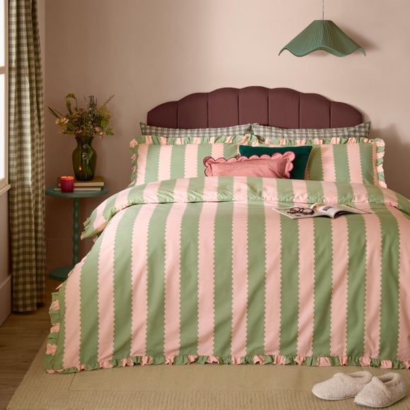 Furn. Birdie Stripe Polycotton Duvet Cover & Pillowcase Set
