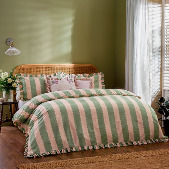 Wylder Nature Birdie Stripe Polycotton Duvet Cover & Pillowcase Set