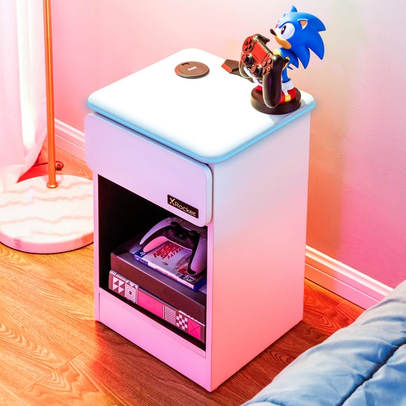 Click to view product details and reviews for Return X Rocker Carbon Tek Bedside Table With Wireless Charging And Neo Fibre Led.