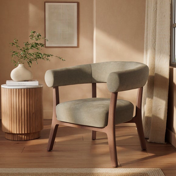 Reevi Chenille Wooden Accent Chair