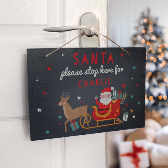 Personalised Santa Stops Here Slate Sign