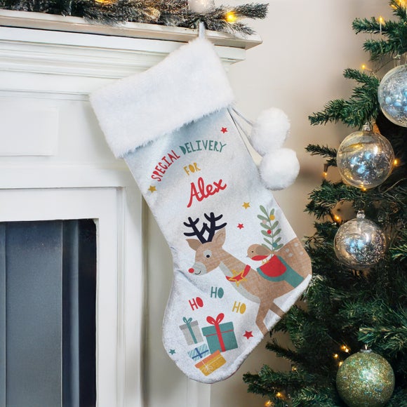 Personalised Grey Reindeer Stocking
