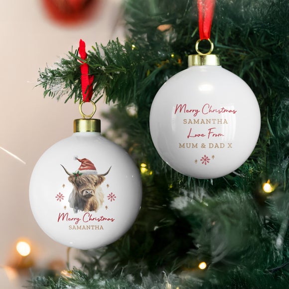 Personalised Christmas Highland Cow Bauble