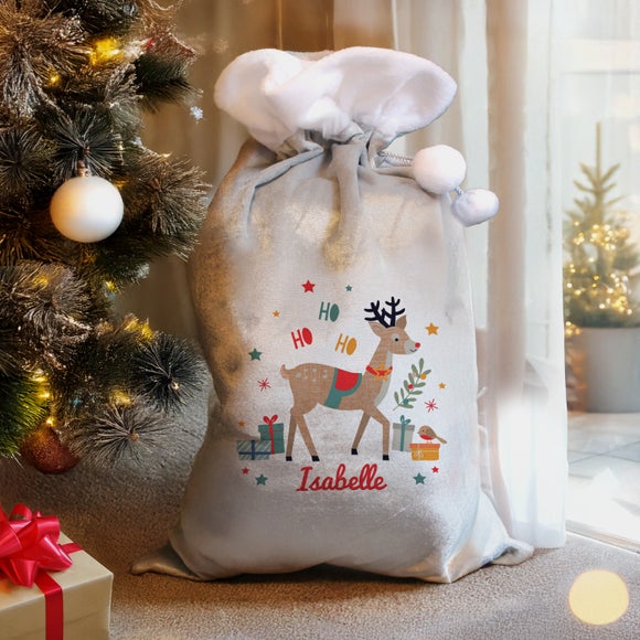 Personalised Grey Reindeer Sack