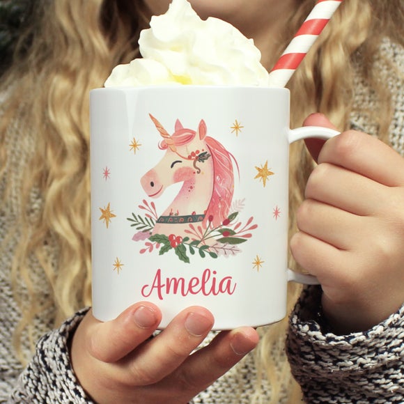 Personalised Pink Unicorn Plastic Mug