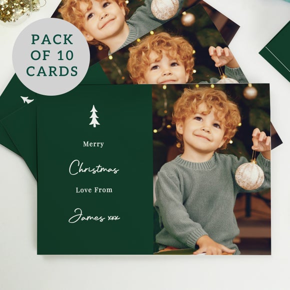 Personalised Pack of 10 Green Photo Upload Christmas Cards