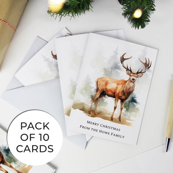 Personalised Pack of 10 Stag Christmas Cards