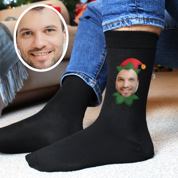 Personalised Black Photo Upload Elf Socks