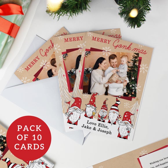 Personalised Pack of 10 Gnome Photo Upload Christmas Cards