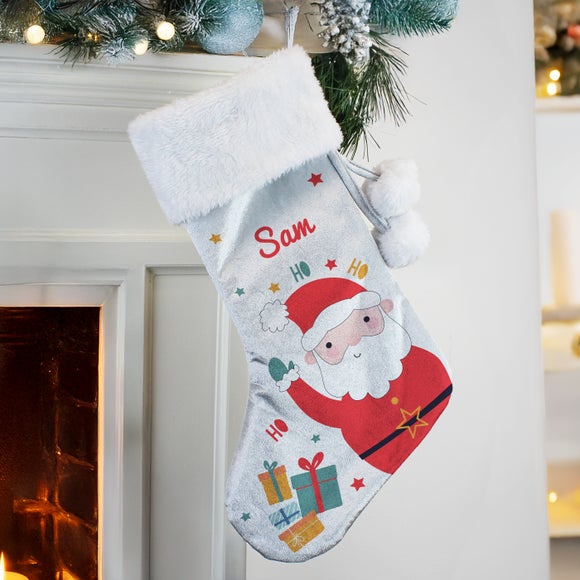 Personalised Grey Santa and Sleigh Stocking
