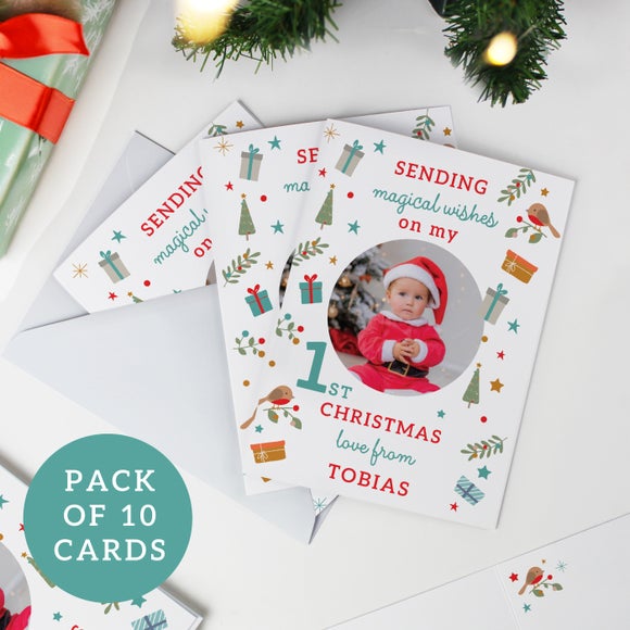 Personalised Pack of 10 My 1st Christmas Photo Upload Christmas Cards