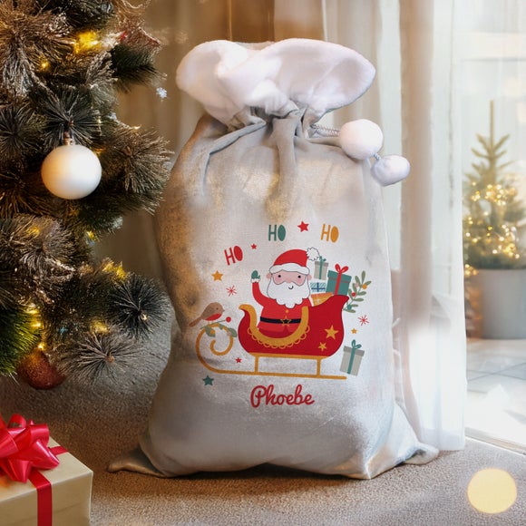 Personalised Grey Santa and Sleigh Sack