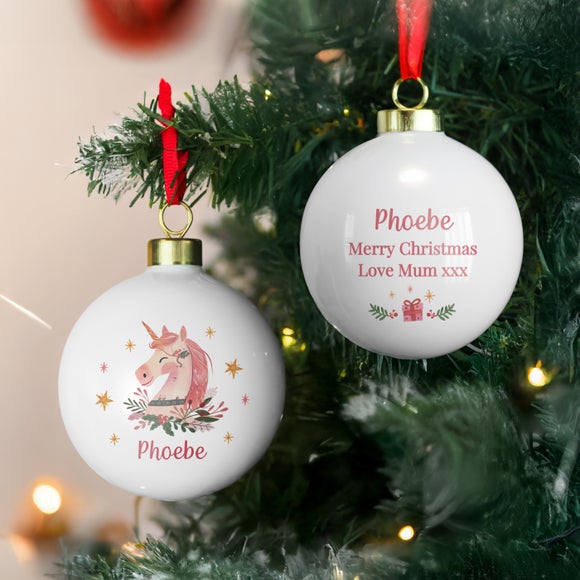 Personalised Pink Unicorn Bauble