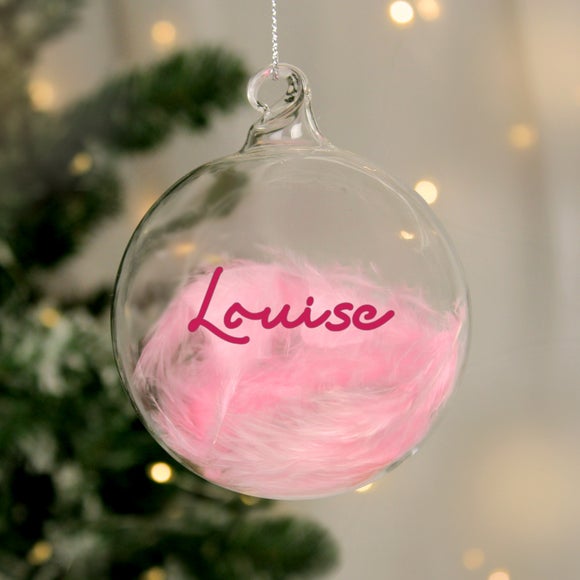 Personalised Pink Feather Name Bauble