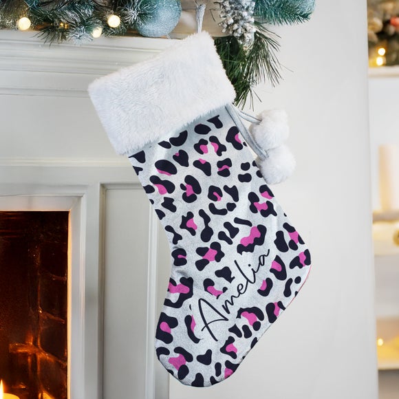 Personalised Pink Leopard Print Stocking