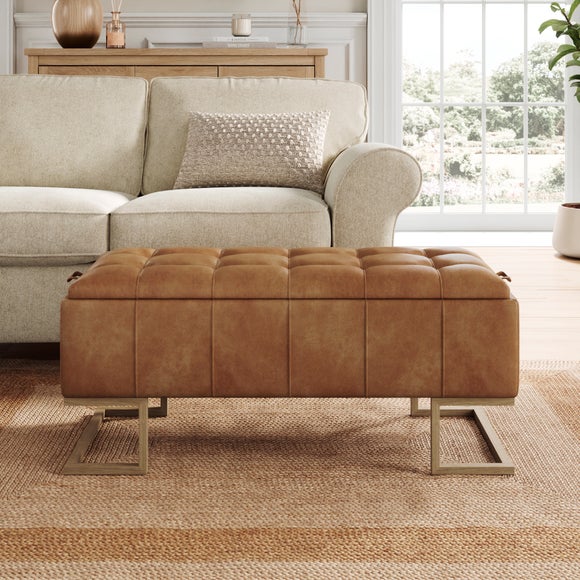 Holland Quilted Faux Leather Tray Table Ottoman