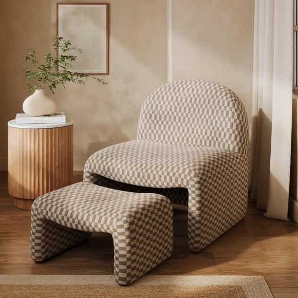 View Monty Checkerboard Chenille Accent Chair And Footstool View Monty Checkerboard Chenille Accent Chair And Footstool