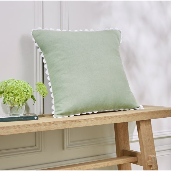 Ric Rac Trim Cotton Square Cushion Cover