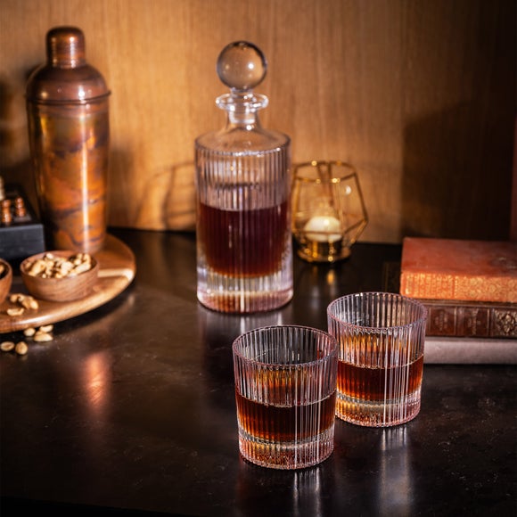 BarCraft Glass Decanter with Set of 2 Tumblers