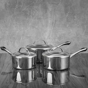 Dunelm Professional Set of 3 Triply Stainless Steel Saucepans