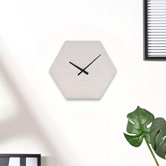 Interval Triangle Embossed Porcelain Hexagon Wall Clock