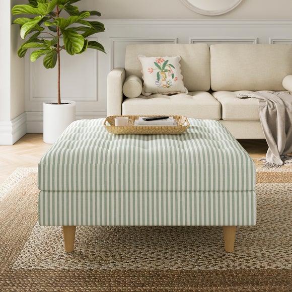 Zoe Pinstripe Fabric Square Storage Footstool