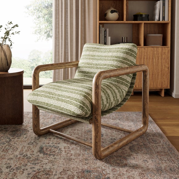 Malia Boucle Stripe Chunky Wooden Occasional Armchair