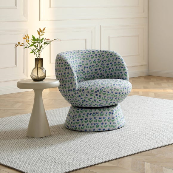 Tulip Floral Print Curved Swivel Accent Chair