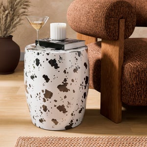 Metal Drum Cow Print Side Table