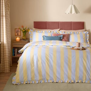 Furn. Birdie Stripe Polycotton Duvet Cover & Pillowcase Set