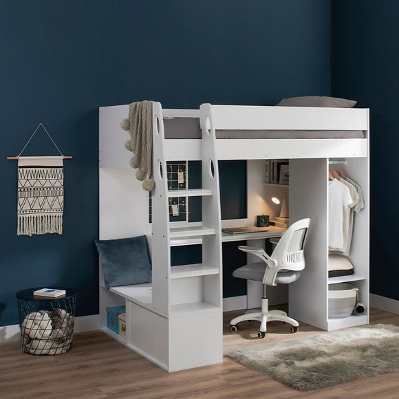 Harry High Sleeper Bed Frame With Desk Wardrobe And Storage