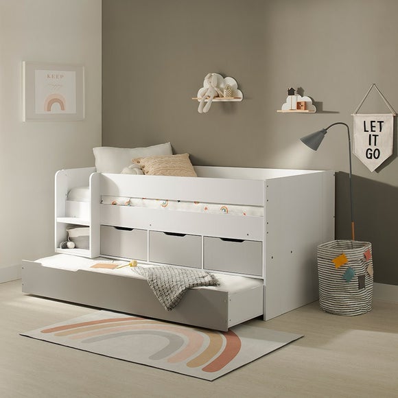 Lars Low Cabin Bed Frame With Trundle And Storage Drawers White