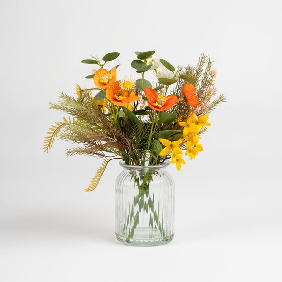 Artificial Rustic Forsythia Poppy Arrangement