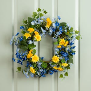 Artificial Blue & Yellow Floral Wreath
