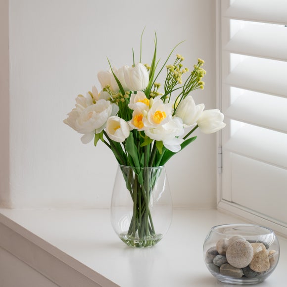 Click to view product details and reviews for Artificial Cream Spring Mix Arrangement In Vase.