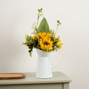 Artificial Sunflowers In White Metal Jug