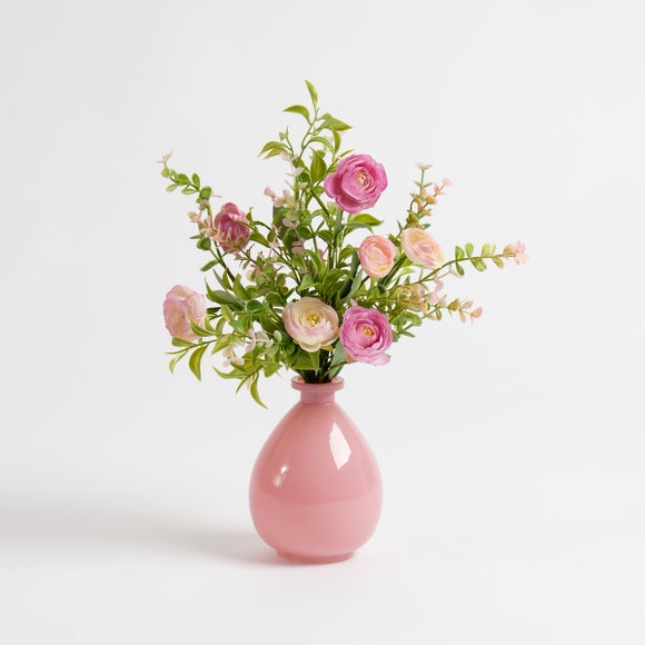 Artificial Pink Floral Arrangement in Glass Vase