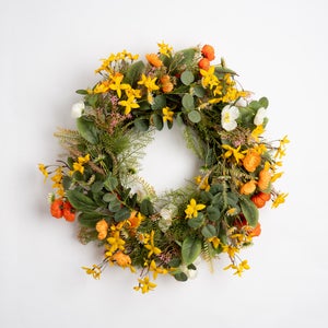 Artificial Rustic Forsythia Poppy Wreath