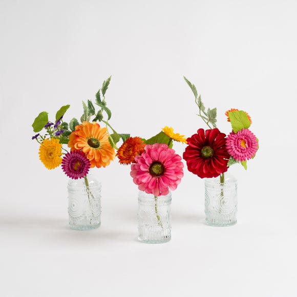 Set 3 Artificial Multi Floral Mini Posies in Glass Vases