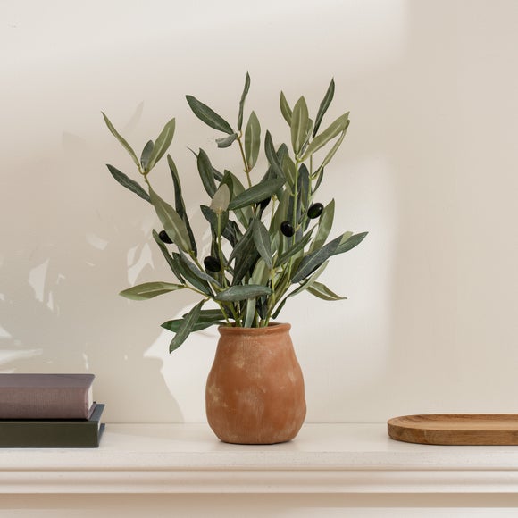 Artificial Olive Stems in Rustic Pot