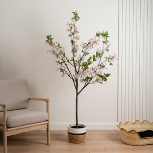 Artificial Cherry Blossom Tree In Black Plant Pot