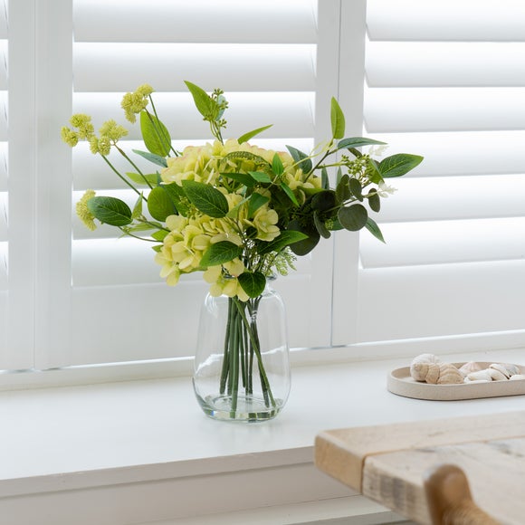 Click to view product details and reviews for Artificial Green Hydrangea Arrangement.