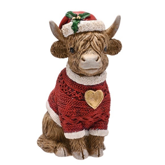 View The Christmas Gift Co Sitting Highland Cow Christmas Figurine