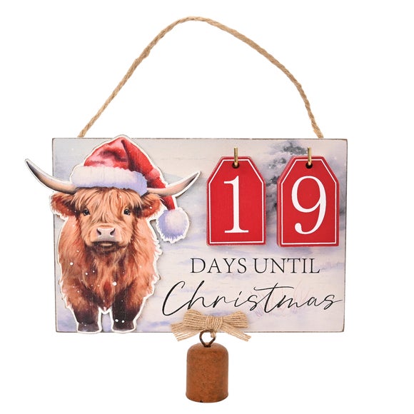 The Christmas Gift Co Highland Cow Countdown to Christmas Plaque