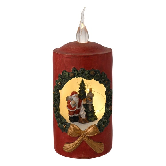 The Christmas Gift Co Regal Tidings Santa Tree Scene LED Christmas Candle