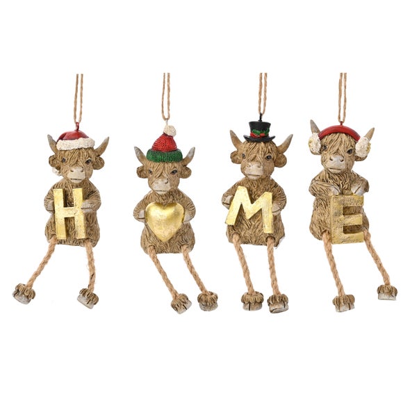 The Christmas Gift Co Set of 4 Highland Cow Home Decorations