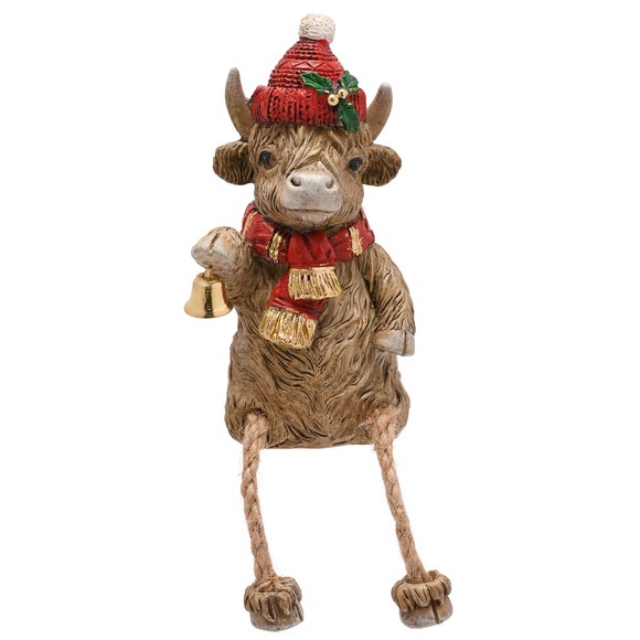 The Christmas Gift Co Highland Cow Hanging Legs Christmas Figurine