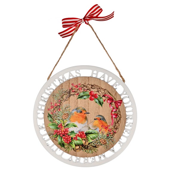 The Christmas Gift Co Robin Round Hanging Plaque