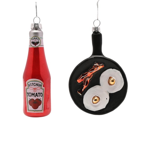 The Christmas Gift Co Set of 2 Ketchup and Breakfast Hanging Decorations