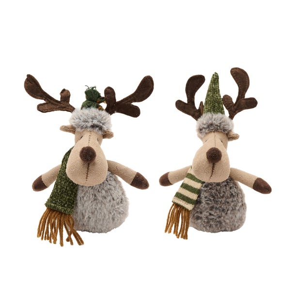The Christmas Gift Co Set of 2 Fabric Sitting Moose Decoration